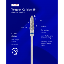 Твърдосплавна фреза cone синя -medium - 12/4 LDBT-194B.040- за лява ръка - Divinity